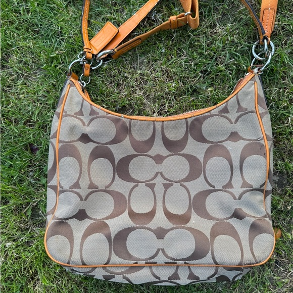 Coach Tan and Orange Shoulder Bag with Monogram - Picture 3 of 8